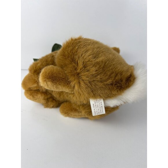 Vintage Chosun Plush Bunny Rabbit 7" Green Bow Brown & White Fluffy Tail Korea - Picture 7 of 8
